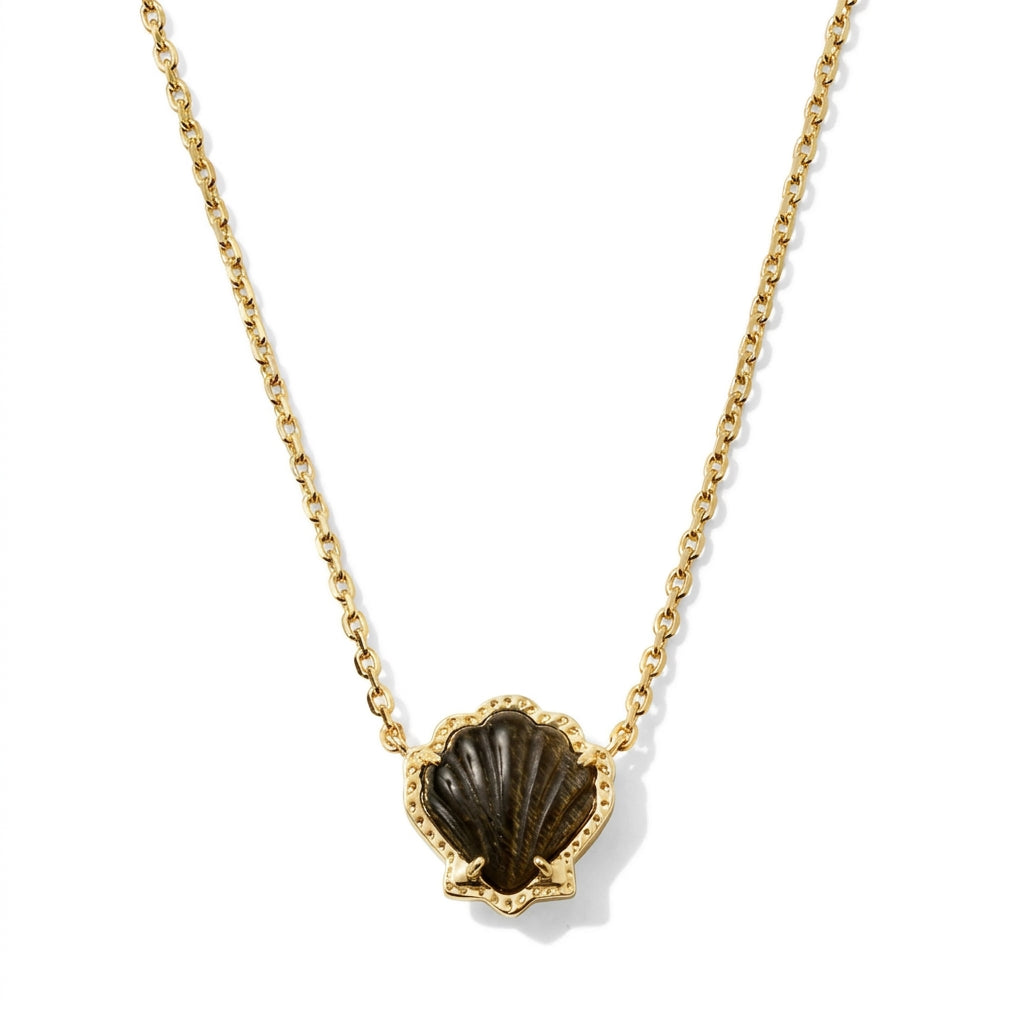 Kendra Scott Brynne Shell short pendant necklace in yellow gold with black mother of pearl stone.
