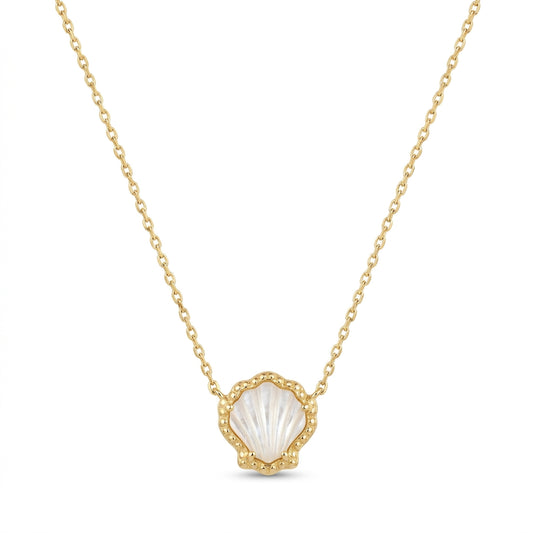 Kendra Scott Brynne Shell short pendant necklace in yellow gold with white mother of pearl.