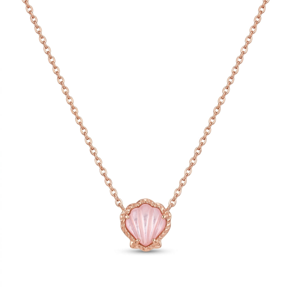 Kendra Scott Brynne Shell short pendant necklace in rose gold with a pink mother of pearl inlay.