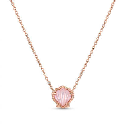 Kendra Scott Brynne Shell short pendant necklace in rose gold with a pink mother of pearl inlay.