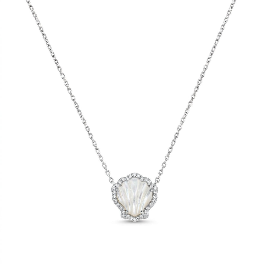 Kendra Scott Brynne Shell short pendant necklace in silver with a white mother of pearl inlay.