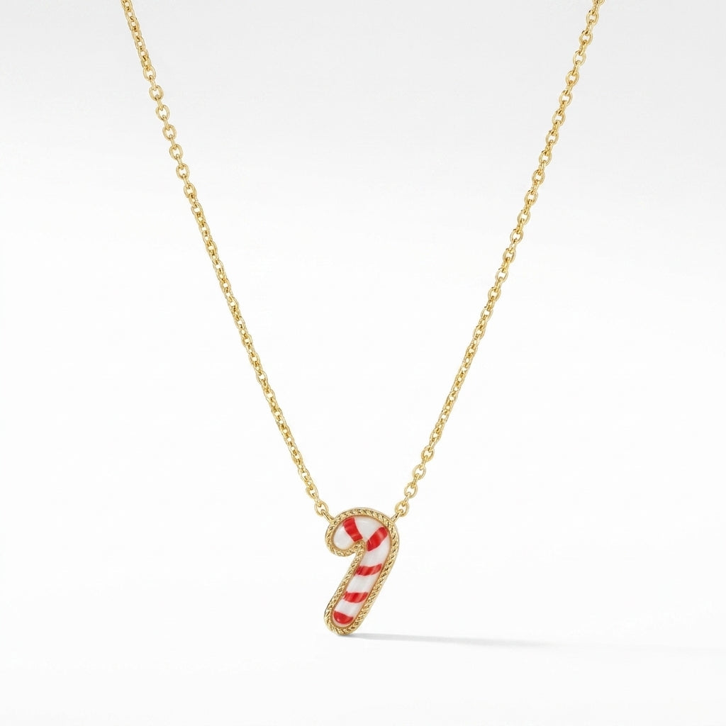 Kendra Scott Candy Cane Pendant Necklace with red and white crystal accents in gold finish