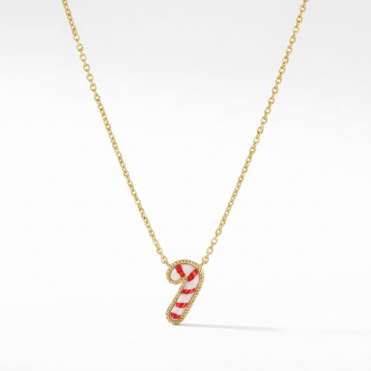 Kendra Scott Candy Cane Pendant Necklace with red and white crystal accents in gold finish