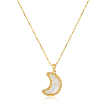 Kendra Scott crescent moon gold short pendant necklace featuring an ivory white mother of pearl stone on a delicate chain