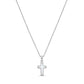 Kendra Scott cross pendant necklace in silver with a white inlaid charm.