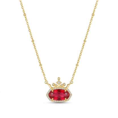 Kendra Scott x Disney Elisa Princess short pendant necklace in gold with a ruby red stone and crystal crown.