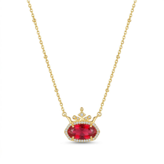 Kendra Scott x Disney Elisa Princess short pendant necklace in gold with a ruby red stone and crystal crown.