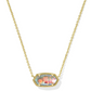 Kendra Scott Elisa gold pendant necklace featuring a reflective multi-color dichroic glass stone.