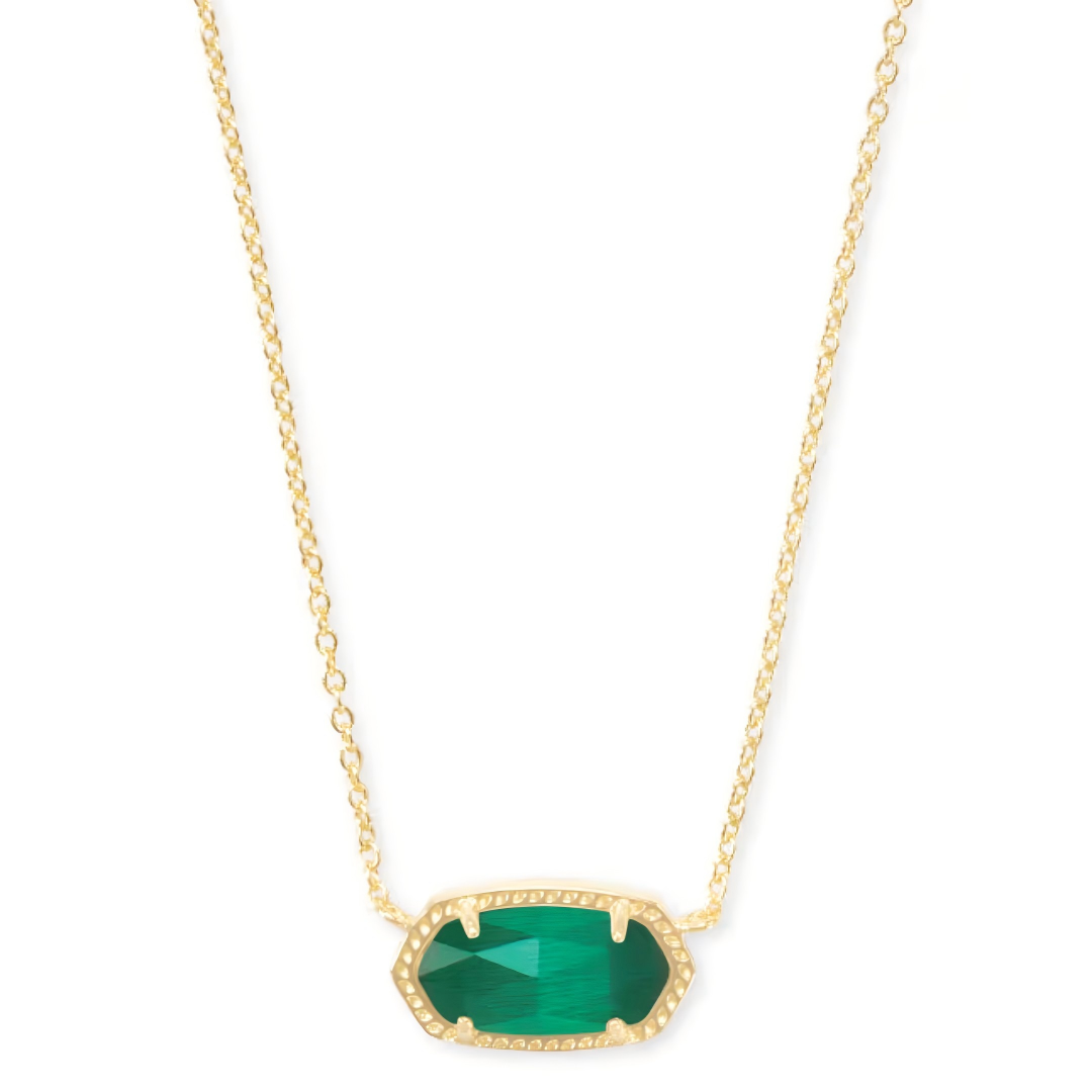 Kendra Scott Elisa gold pendant necklace featuring a faceted emerald green gemstone.