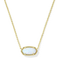 Kendra Scott Elisa gold pendant necklace featuring an iridescent white Kyocera opal stone.