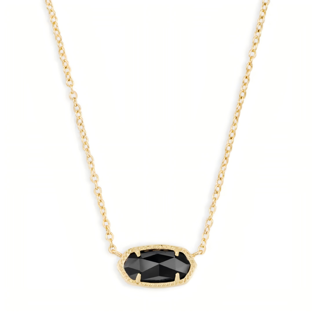 Kendra Scott Elisa gold pendant necklace featuring a signature faceted black stone charm.