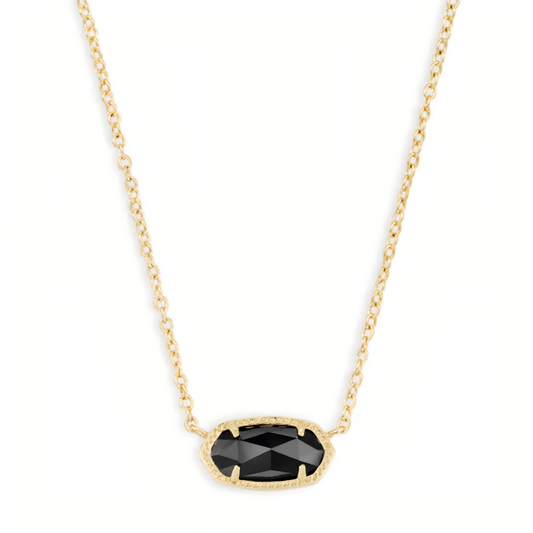 Kendra Scott Elisa gold pendant necklace featuring a signature faceted black stone charm.