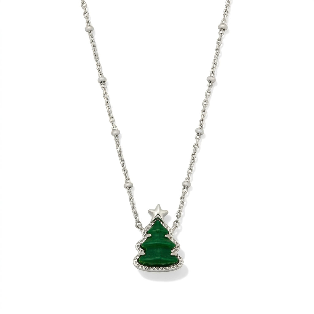 Kendra Scott Holiday Tree Short Pendant Necklace with sparkling crystal accents in silver finish