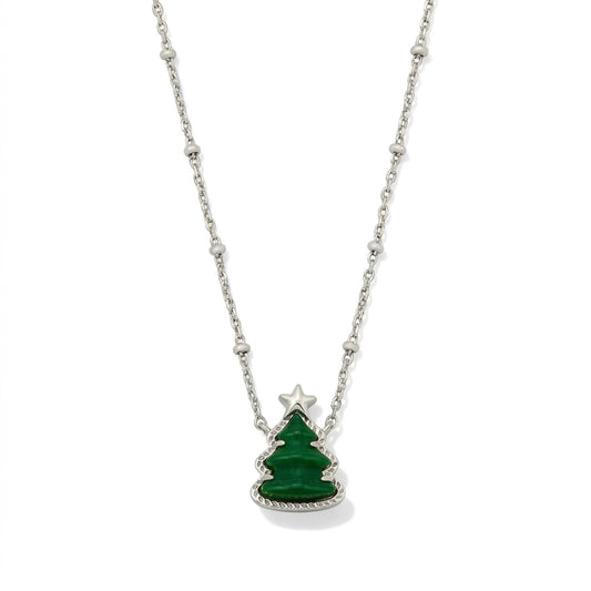 Kendra Scott Holiday Tree Short Pendant Necklace with sparkling crystal accents in silver finish