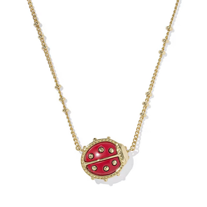 Kendra Scott Ladybug Short Pendant Necklace in 14k gold-plated brass with red enamel