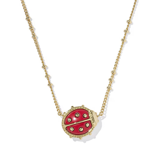 Kendra Scott Ladybug Short Pendant Necklace in 14k gold-plated brass with red enamel