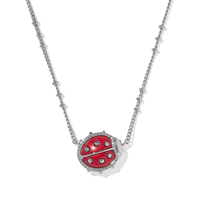 Kendra Scott Ladybug Short Pendant Necklace in 14k silver-plated brass with red enamel