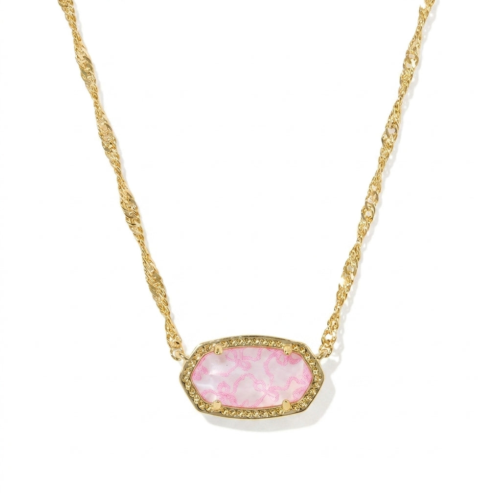 Kendra Scott x LoveShackFancy Elisa Marie gold-tone necklace in a pink romantic floral patterns