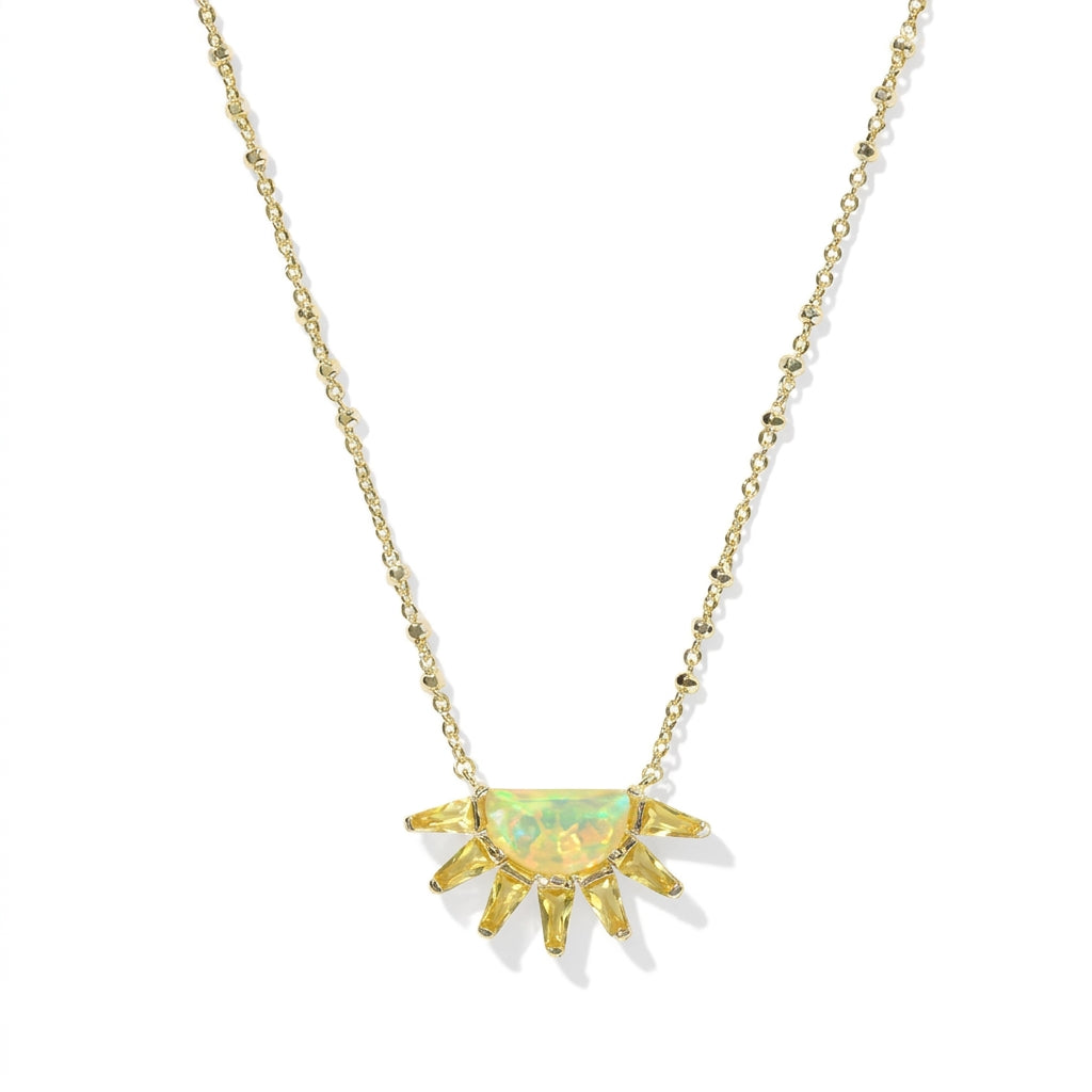 Kendra Scott Samantha Sun short pendant necklace in gold featuring yellow opalescent resin mix.