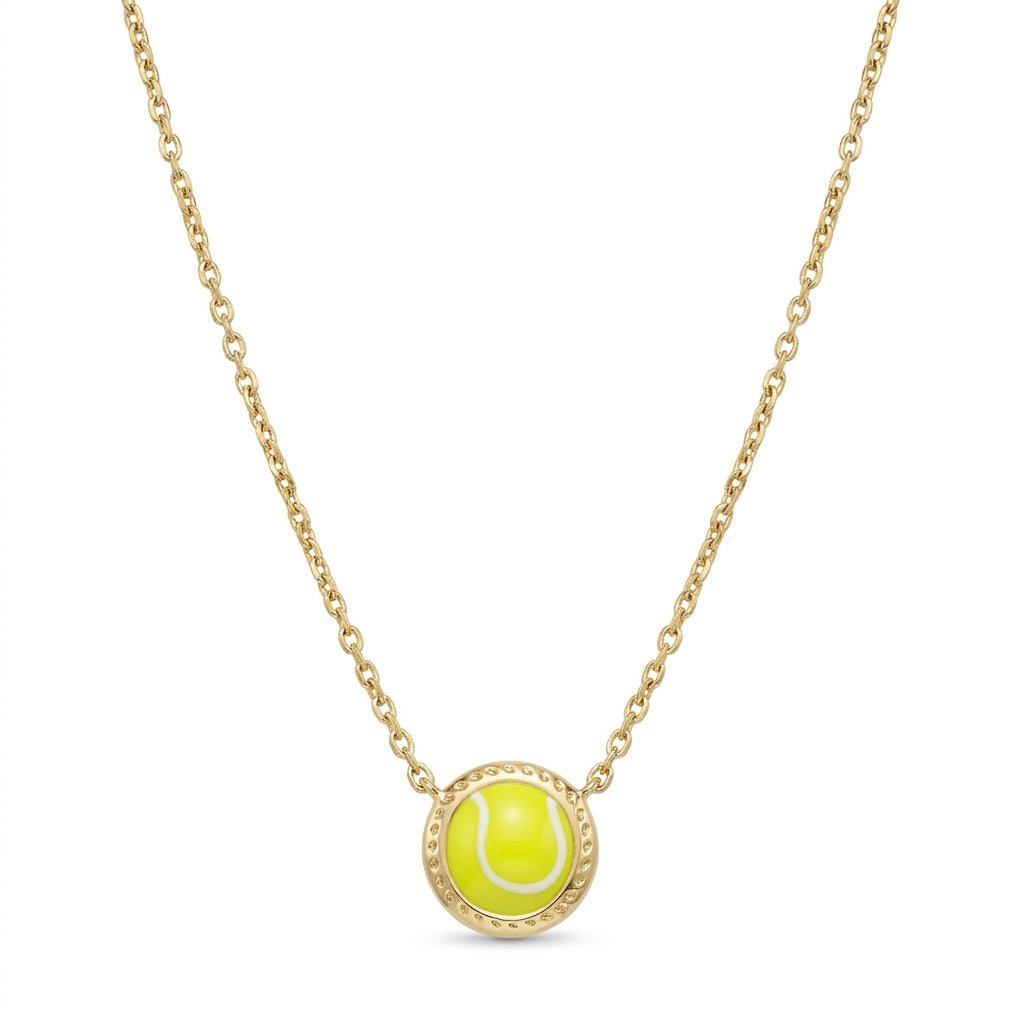 Kendra Scott Tennis short pendant necklace in gold with a round chartreuse magnesite stone.