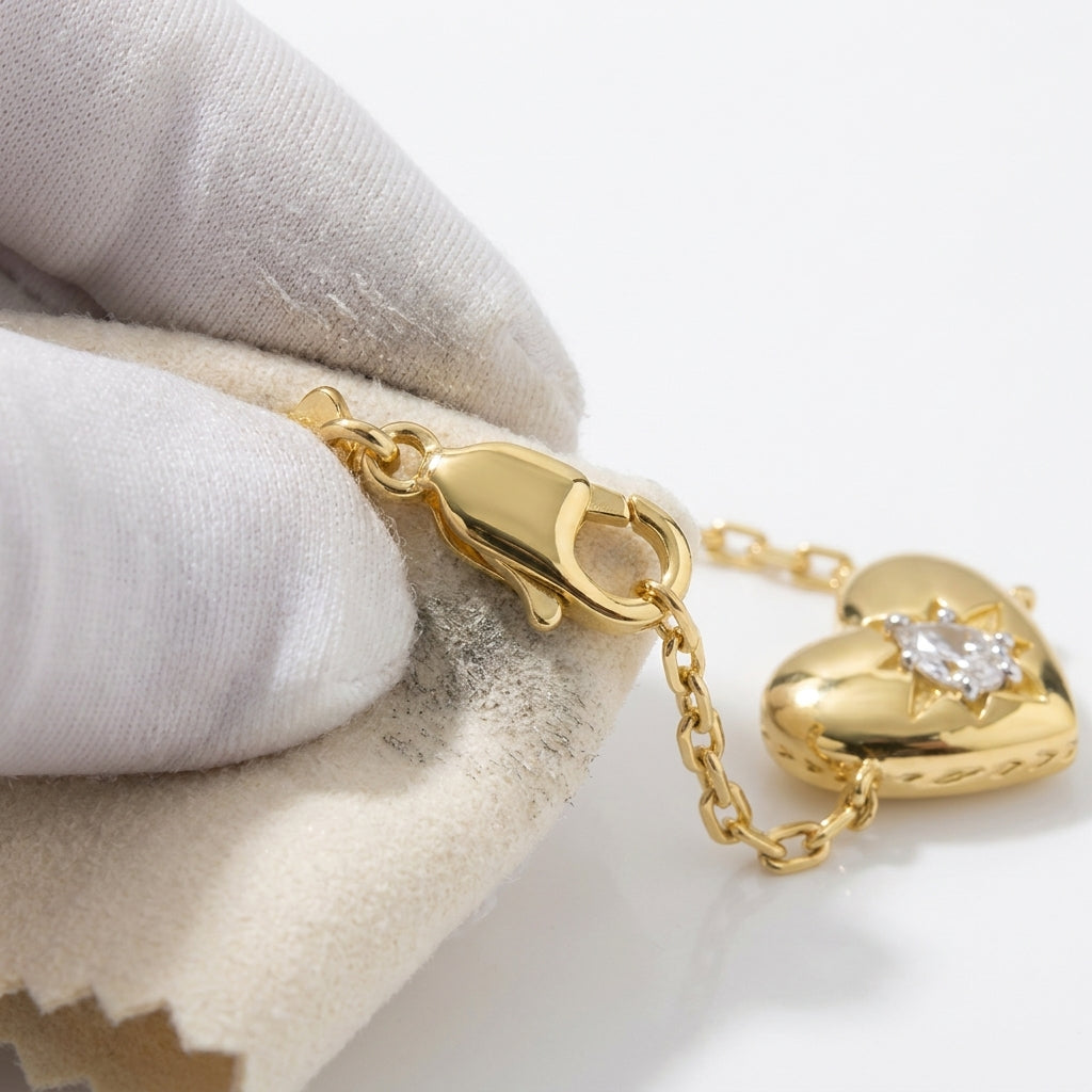 Detailed shot of the secure clasp and the 925 sterling silver hallmark on the vermeil bracelet