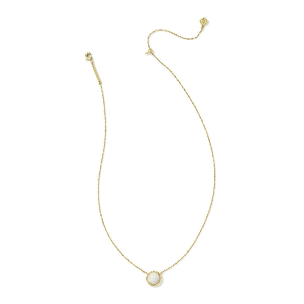 Full view of the gold Kendra Scott Volleyball short pendant necklace showing the adjustable chain link