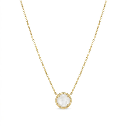 Kendra Scott Volleyball short pendant necklace in gold with a round white mother of pearl stone.