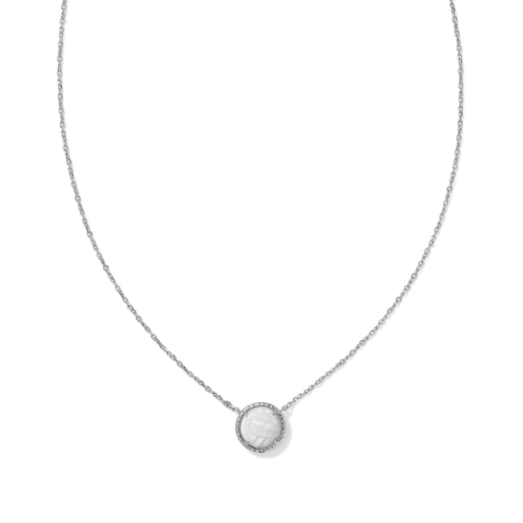 Kendra Scott Volleyball short pendant necklace in silver rhodium with a round white mother of pearl stone