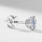 Close-up view of post and butterfly backing on lab grown diamond snowflake stud earrings.