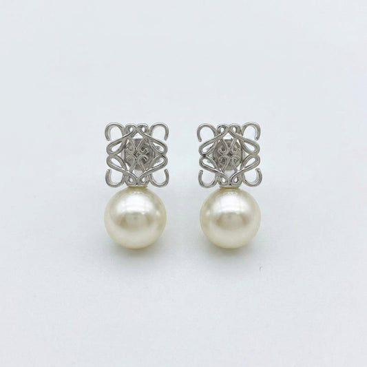 Loewe Anagram Geometric Pearl Earrings featuring an openwork logo and natural pearl drop