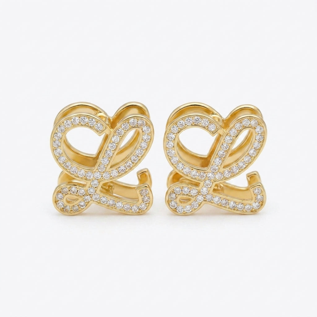 Loewe Anagram Geometric Earrings in a polished gold-plated modern logo stud design