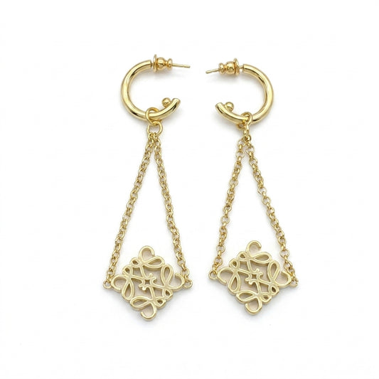 Loewe Anagram Gold Drop Earrings in 18k gold-plated openwork logo design