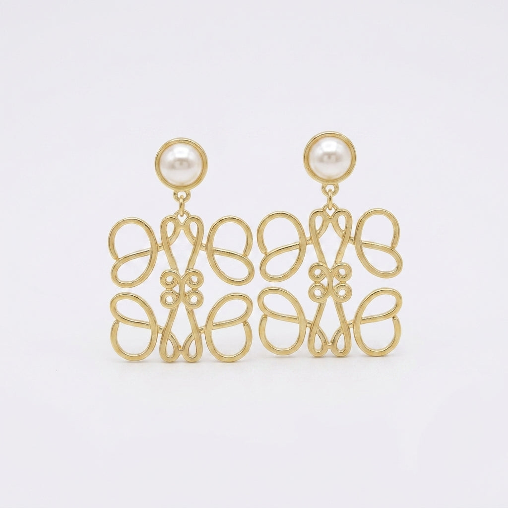 Loewe Anagram gold Pearl Drop Earrings with an openwork logo charm and natural pearl dangle