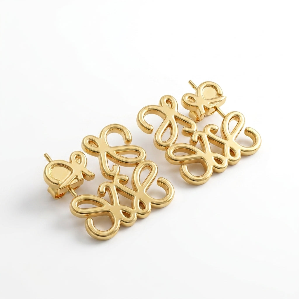 Loewe Anagram Hollow Luxe Stud Earrings in 18k gold-plated openwork design