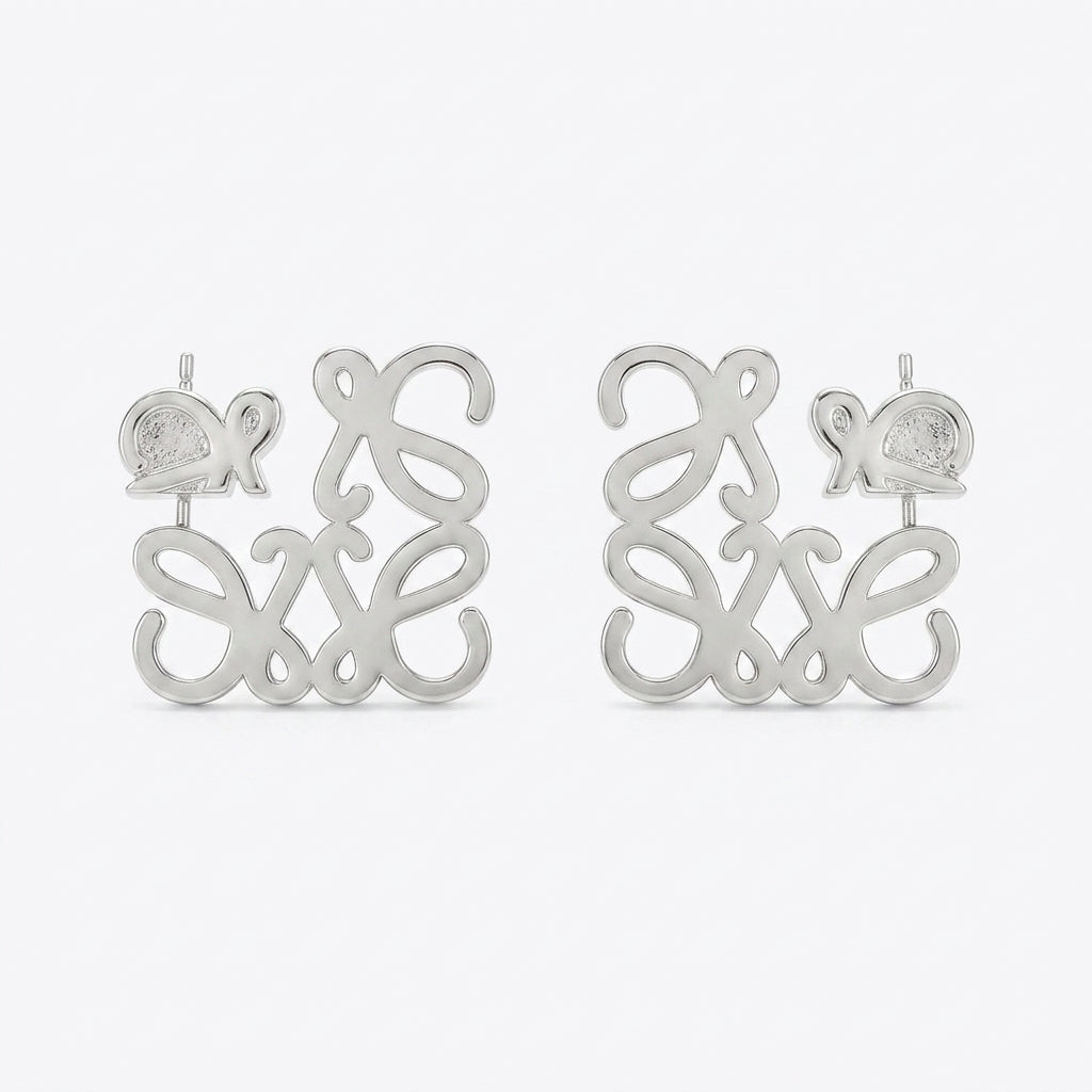 Loewe Anagram Hollow Luxe Stud Earrings in 18k silver-plated openwork design
