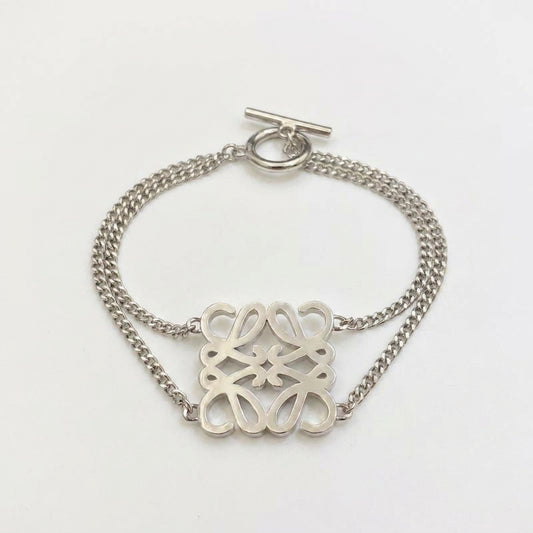 Loewe Anagram Silver Metal Bracelet featuring the iconic openwork logo in a polished finish