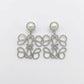 Loewe Anagram Silver Pearl Drop Earrings with an openwork logo charm and natural pearl dangle