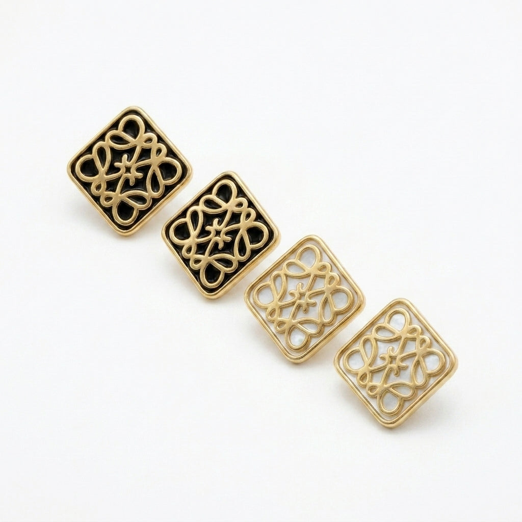 Loewe Enamel Openwork Square Anagram Stud Earrings in polished white and black enamel