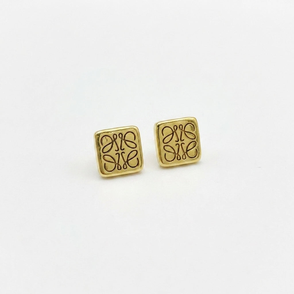 Loewe gold Anagram Square Stud Earrings in polished sterling silver openwork design