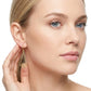 Model wearing Loewe Anagram Gold Drop Earrings, a sophisticated statement for daily luxury