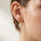 Model wearing Loewe Gold Monogram Earrings, a chic minimalist accessory for luxury daily styling