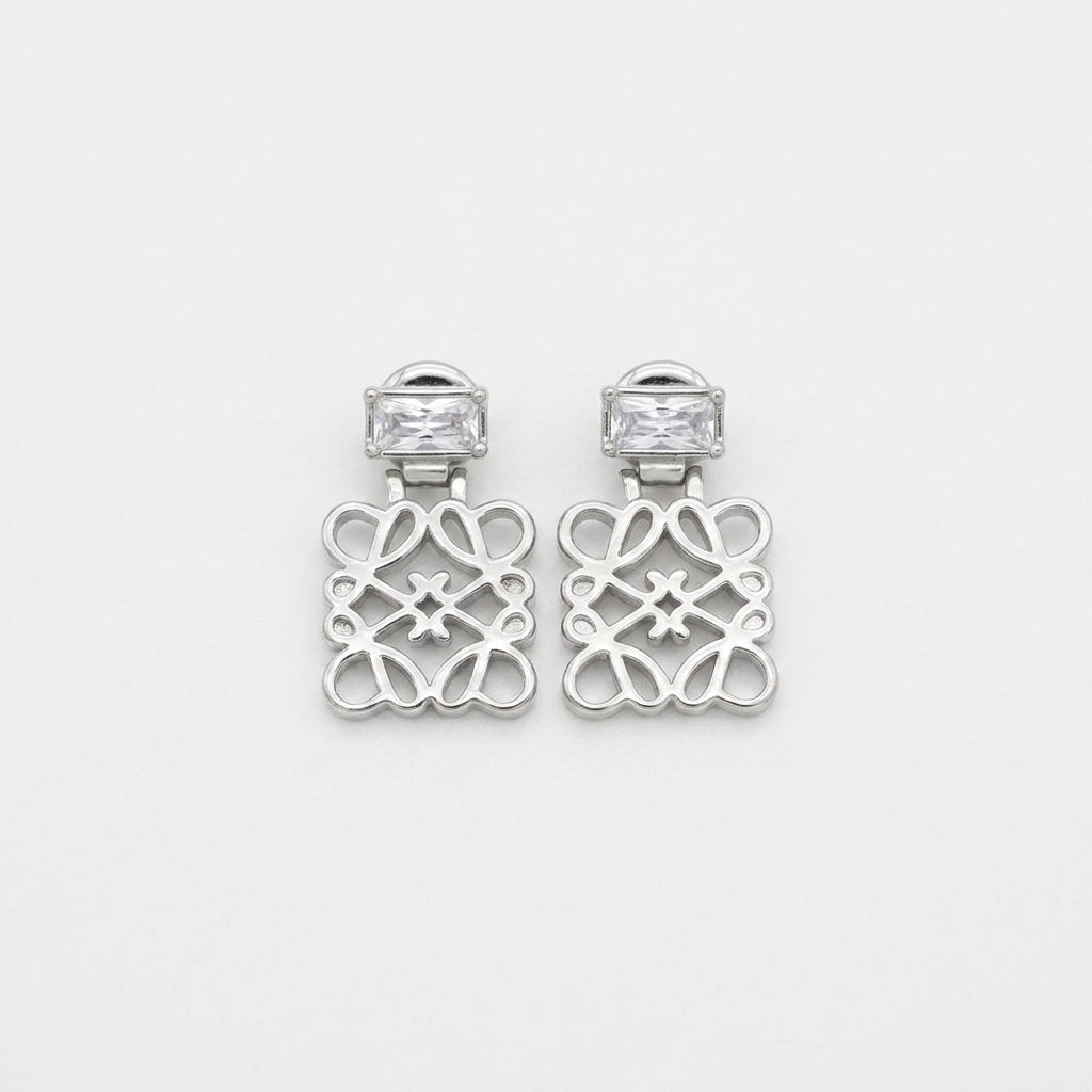 Loewe Silver Anagram Cutout Earrings with pavé crystals in a polished sterling silver finish