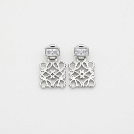 Loewe Silver Anagram Cutout Earrings with pavé crystals in a polished sterling silver finish
