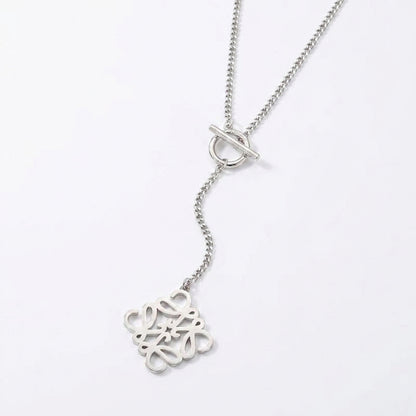 LOEWE Silver Anagram OT Pendant Necklace with toggle clasp and openwork logo charm