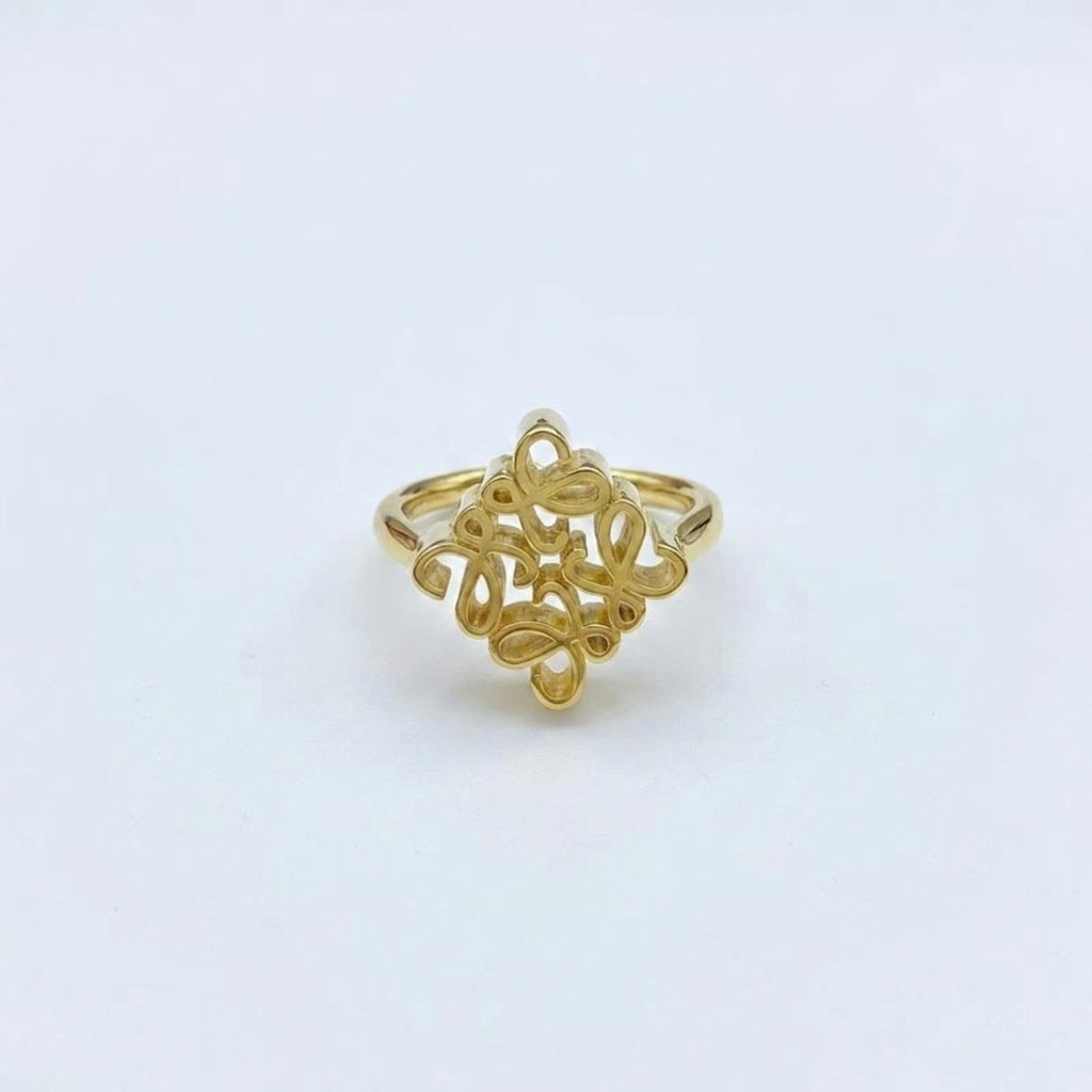 Loewe Silver Anagram Ring featuring the iconic openwork logo in polished gold finish