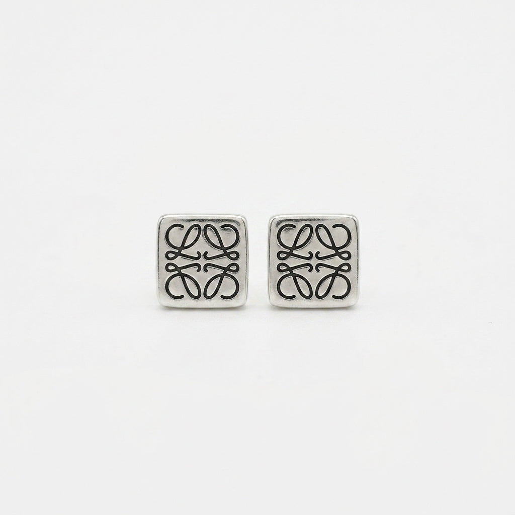 Loewe Silver Anagram Square Stud Earrings in polished sterling silver openwork design