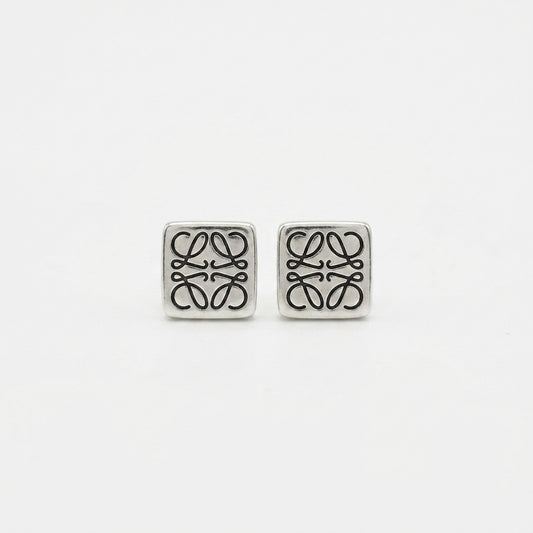 Loewe Silver Anagram Square Stud Earrings in polished sterling silver openwork design