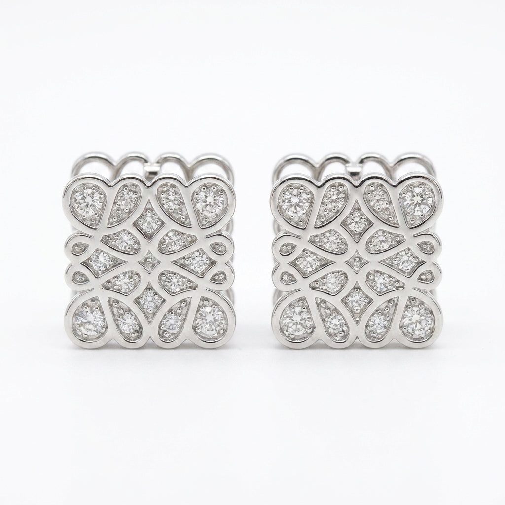 Loewe Square Stud Earrings with full-pavé cubic zirconia in a polished silver finish