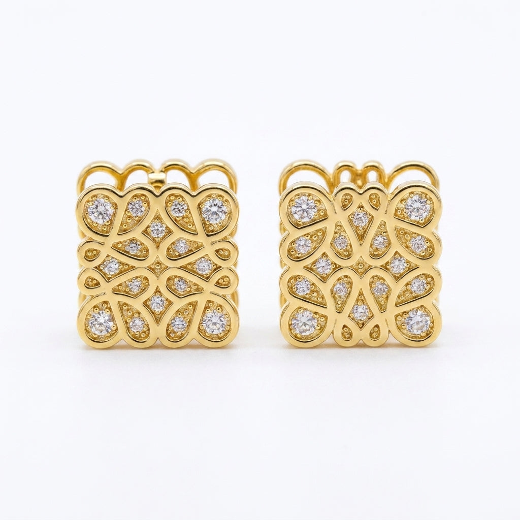 Loewe Square Stud Earrings with full-pavé cubic zirconia in a polished silver finish