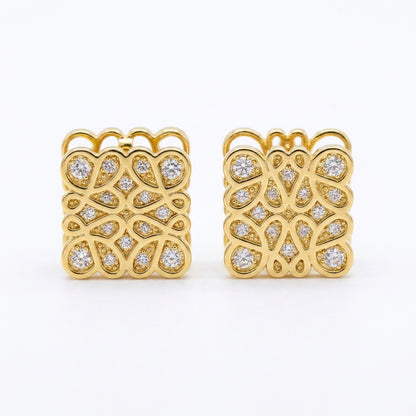 Loewe Square Stud Earrings with full-pavé cubic zirconia in a polished silver finish